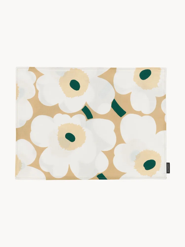 Marimekko Салфетка под приборы Pieni Unikko, 42x31 см, оттенки бежевого с тёмно-зелёным и белым