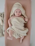 Mushie Полотенце для ванной детское с капюшоном Fluffy махровое из хлопка, 72х76 см, светло-бежевое — фото 6