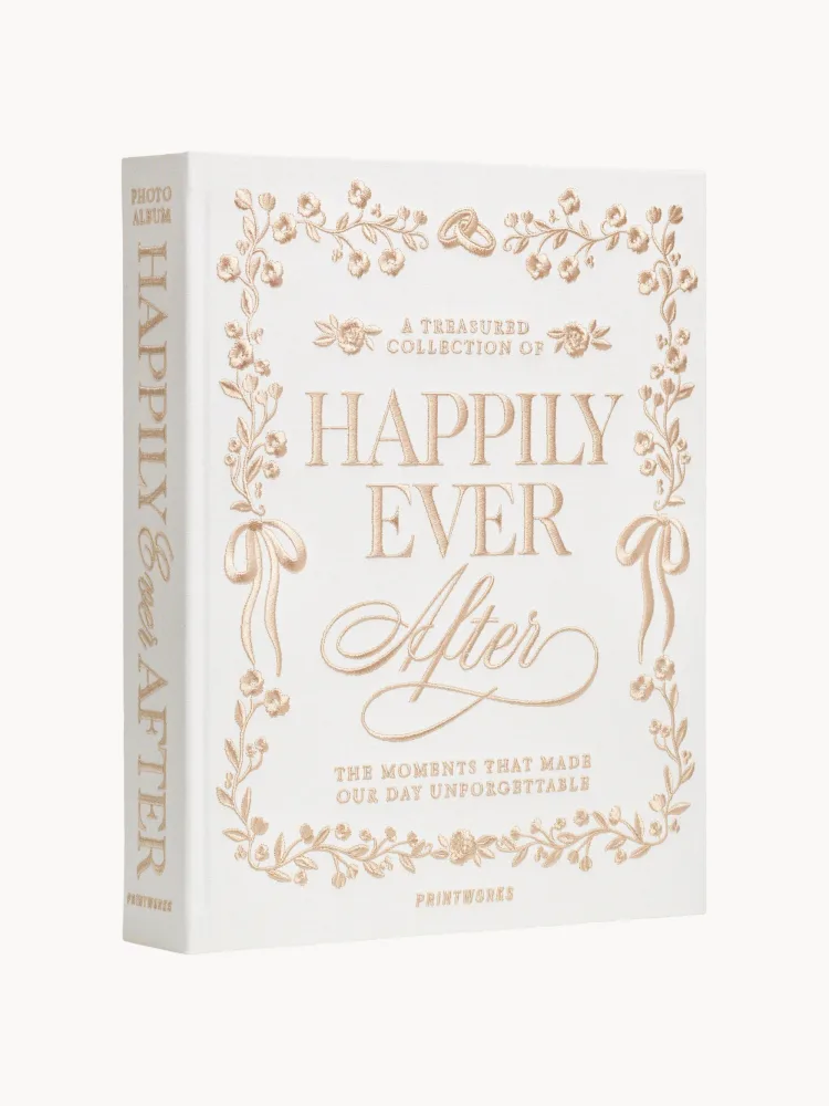 Printworks Фотоальбом свадебный Happily Ever After с вышивкой на полотняной обложке, 27 x 33 x 5 см, молочно-белый