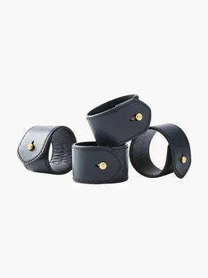 Кольцо для салфеток Ralph Lauren Home Wyatt из кожи, серо-голубое с золотом, набор 4 шт