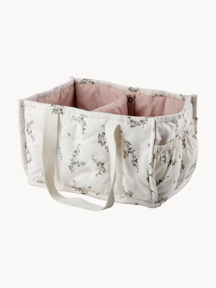 Sebra Корзина для хранения детских вещей Diaper Caddy из хлопка ручной работы, 25х18х15 см, молочно-белая с розовым и зелёным