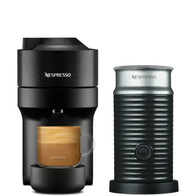 Кофемашина Nespresso Vertuo Pop чёрная и Aeroccino 3