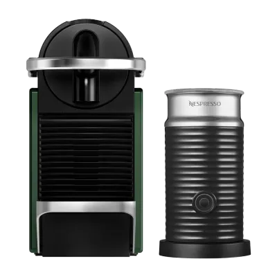 Кофемашина Nespresso Pixie тёмно-зелёная и Aeroccino 3