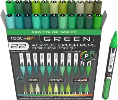 TOOLI-ART акриловые маркеры фломастеры, 22 шт., 1-7 мм Green