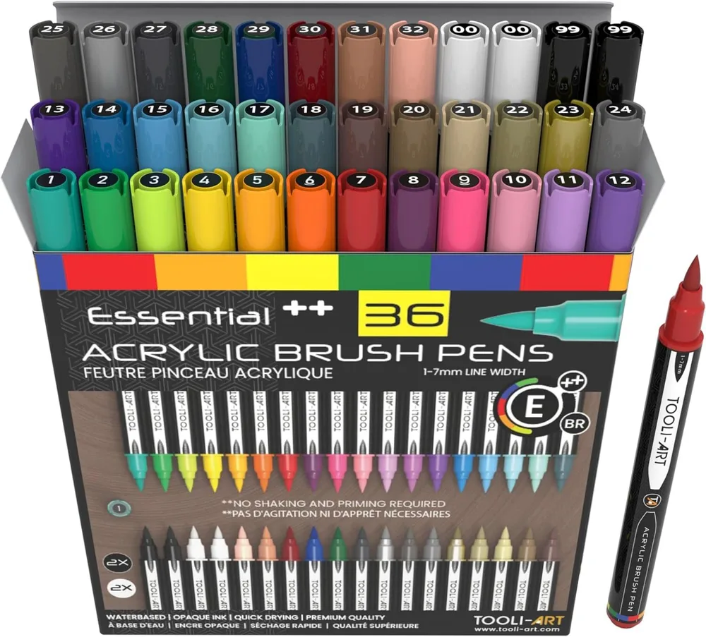 TOOLI-ART акриловые маркеры фломастеры, 36 шт., 1-7 мм Essential