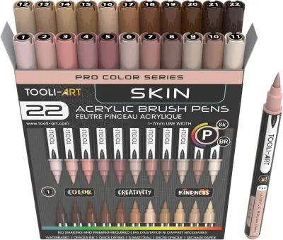 TOOLI-ART акриловые маркеры фломастеры, 22 шт., 1-7 мм Skin