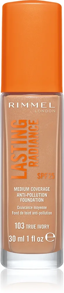 Rimmel Lasting Radiance - Тональная основа с SPF 25, осветляющая оттенок 103 True Ivory, 30 ml