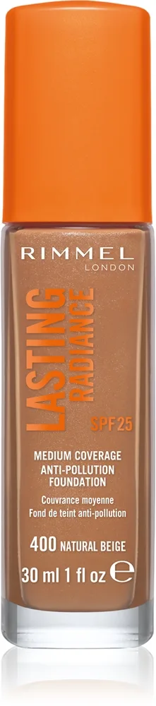 Rimmel Lasting Radiance - Тональная основа с SPF 25, осветляющая оттенок 400 Natural Beige, 30 ml