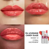 Yves Saint Laurent Loveshine Candy Glaze - Увлажняющий блеск для губ для женщин 12 Coral Excitement, 3 g — фото 5