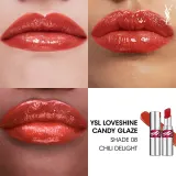 Yves Saint Laurent Loveshine Candy Glaze - Увлажняющий блеск для губ для женщин 8 Chilli Delight, 3 g — фото 5