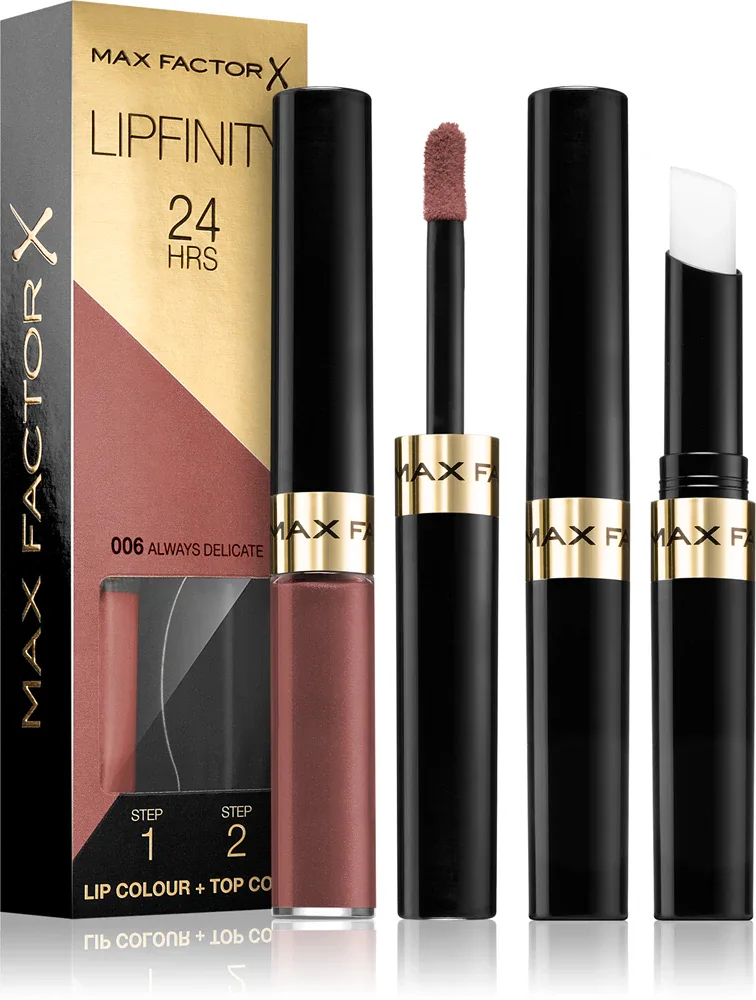 Max Factor Lipfinity Lip Colour - Помада для губ с бальзамом, стойкая. оттенок 006 Always Delicate, 4 g