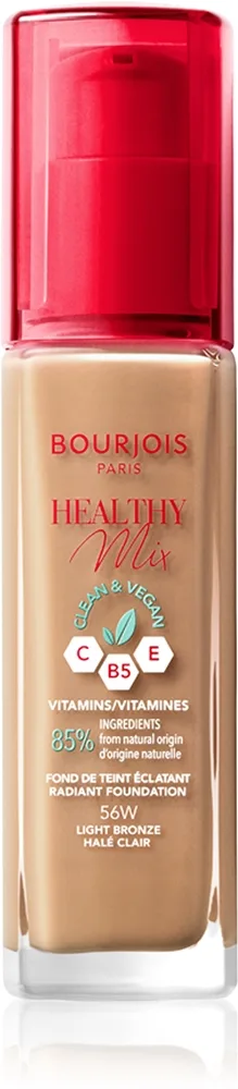Bourjois Healthy Mix - Розовый осветляющий увлажняющий тональный крем на 24 часа оттенок 56W Light Bronze, 30 ml