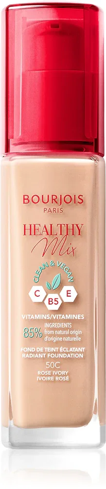 Bourjois Healthy Mix - Розовый осветляющий увлажняющий тональный крем на 24 часа, 30 мл, оттенок 50C Rose Ivory