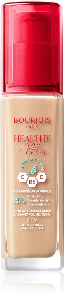 Bourjois Healthy Mix - Розовый осветляющий увлажняющий тональный крем на 24 часа, 30 мл, оттенок 51W Light Vanilla