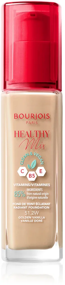 Bourjois Healthy Mix - Розовый осветляющий увлажняющий тональный крем на 24 часа, 30 мл, оттенок 52.2W Golden Beige
