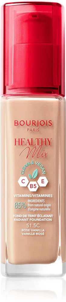 Bourjois Healthy Mix - Розовый осветляющий увлажняющий тональный крем на 24 часа, 30 мл, оттенок 51.5C Rose Vanilla