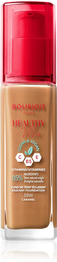 Bourjois Healthy Mix - Розовый осветляющий увлажняющий тональный крем на 24 часа оттенок 58W Caramel, 30 ml