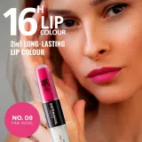 Dermacol 16H Lip Colour - Долговременная помада и блеск для губ оттенок 08 Pink Tastic, 2 ml — фото 2