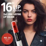 Dermacol 16H Lip Colour - Долговременная помада и блеск для губ оттенок 34 Vibrant Red, 2 ml — фото 2