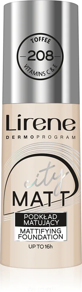 Lirene City Matt - Матирующий тональный флюид с эффектом выравнивания, 30 мл, оттенок 208 Toffee