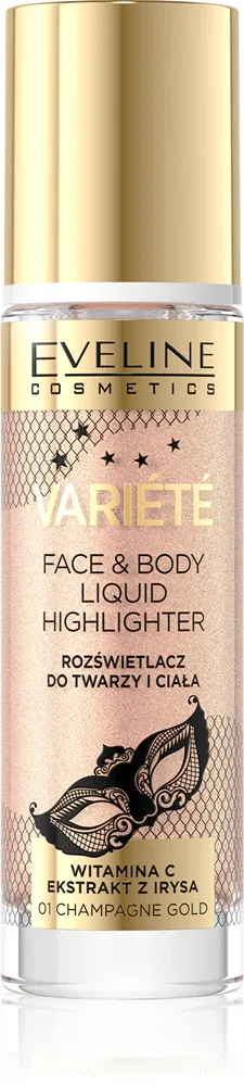 Eveline Cosmetics Variete - Жидкий хайлайтер для лица и тела оттенок 01 Sparkling Wine Gold, 30 ml