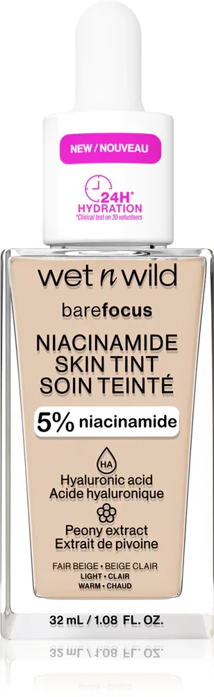 Wet n Wild BareFocus Niacinamide Skin Tint - Легкое увлажняющее тональное средство, 32 мл, оттенок Fair Beige (Warm)