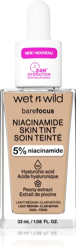 Wet n Wild BareFocus Niacinamide Skin Tint - Легкое увлажняющее тональное средство, 32 мл, оттенок Light Medium (Cool)