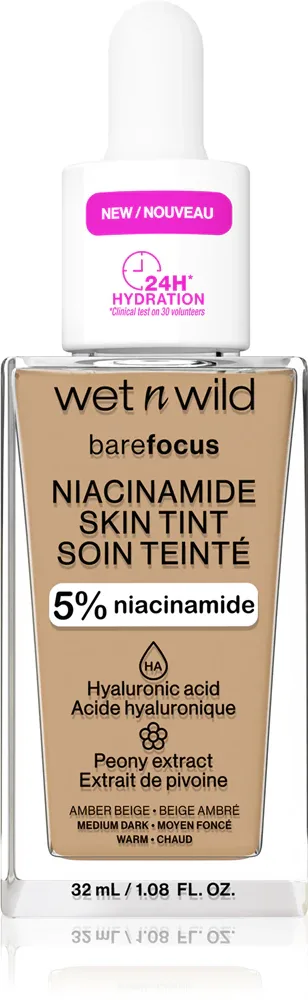 Wet n Wild BareFocus Niacinamide Skin Tint - Легкое увлажняющее тональное средство, 32 мл, оттенок Amber Beige (Warm)