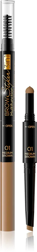 Eveline Cosmetics Brow Styler - Точный карандаш для бровей 3 в 1 оттенок 01 Medium Brown, 1 g