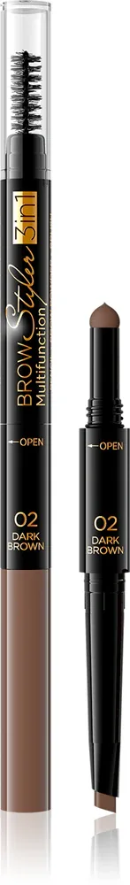 Eveline Cosmetics Brow Styler - Точный карандаш для бровей 3 в 1, 1 г, оттенок 02 Dark Brown