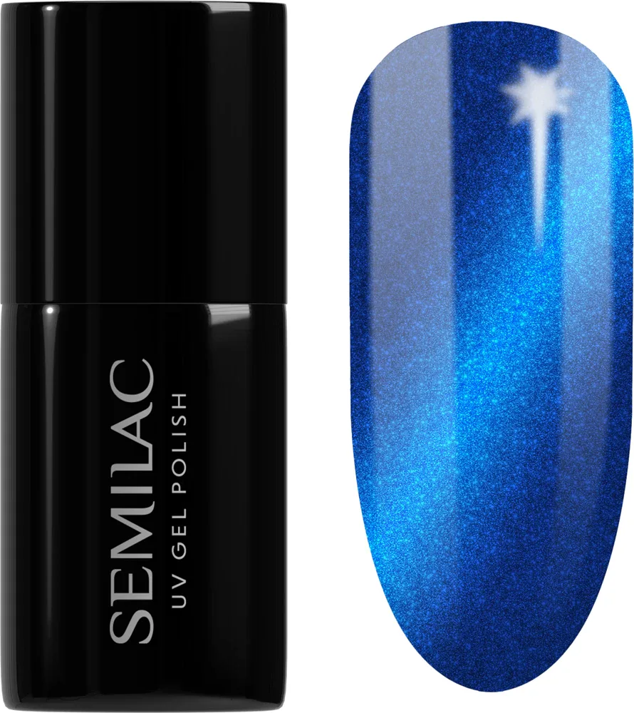 Semilac UV Hybrid Silk Effect - Гибридный лак для ногтей с использованием УФ / СВ-лампы, 7 мл, оттенок 466 Blue Silk Pyjamas
