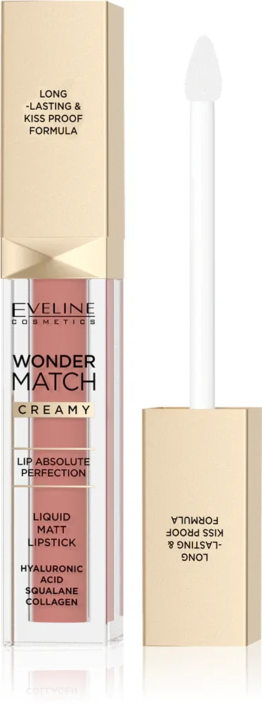Eveline Cosmetics Wonder Match - Долговременная матовая помадка в жидкой форме с гиалуроновой кислотой, 6 мл, оттенок 04 Carmel