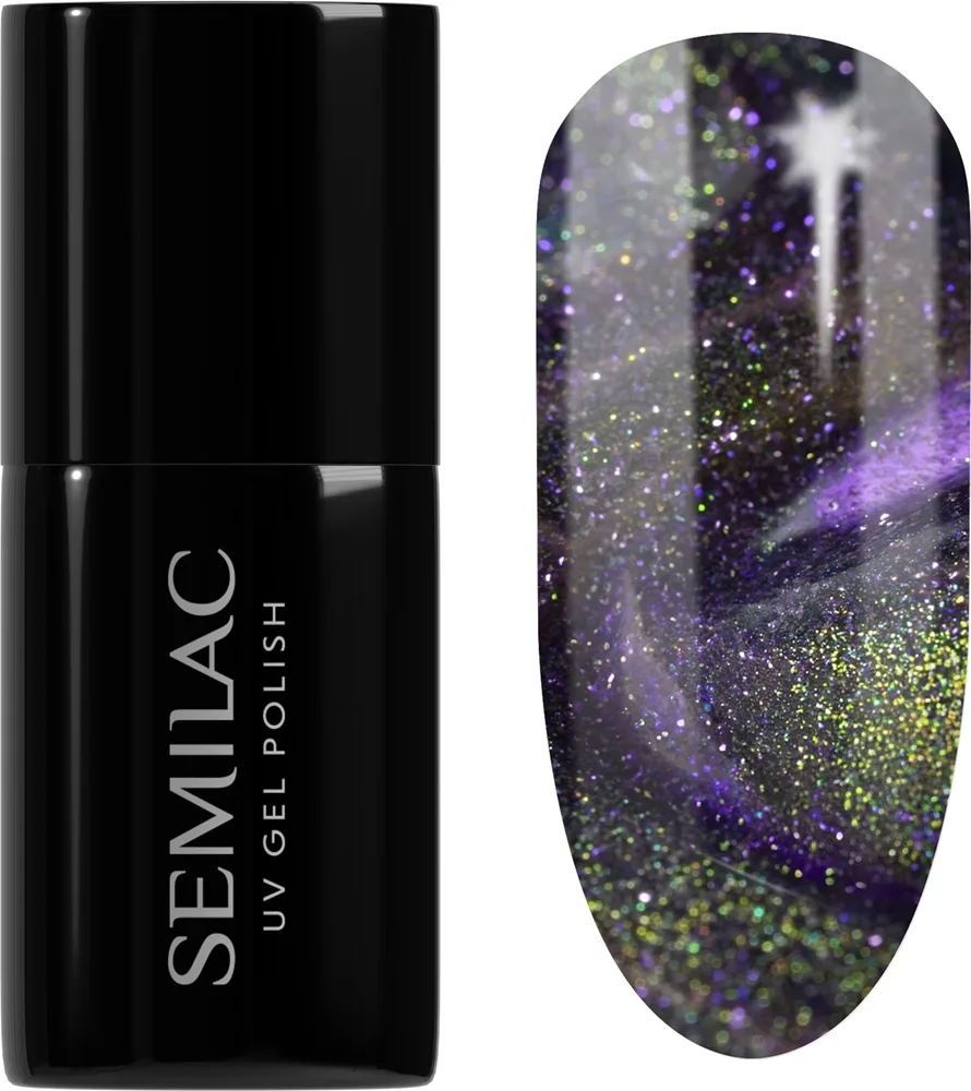 Semilac UV Hybrid Galaxy Flash - Гибридный лак для ногтей с использованием УФ / СВ-лампы оттенок 825 Cyber Violet, 7 ml