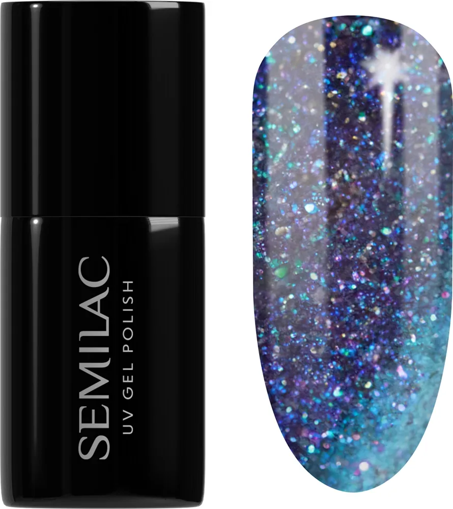 Semilac UV Hybrid Galaxy Flash - Гибридный лак для ногтей с использованием УФ / СВ-лампы оттенок 826 Virtual Blue, 7 ml