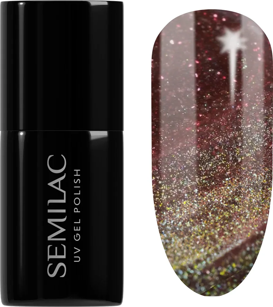 Semilac UV Hybrid Galaxy Flash - Гибридный лак для ногтей с использованием УФ / СВ-лампы, 7 мл, оттенок 824 Digital Red