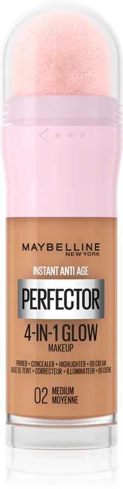 MAYBELLINE NEW YORK Instant Perfector 4-in-1 - Светящаяся тональная основа для естественного облика, 20 мл, оттенок 02 Medium