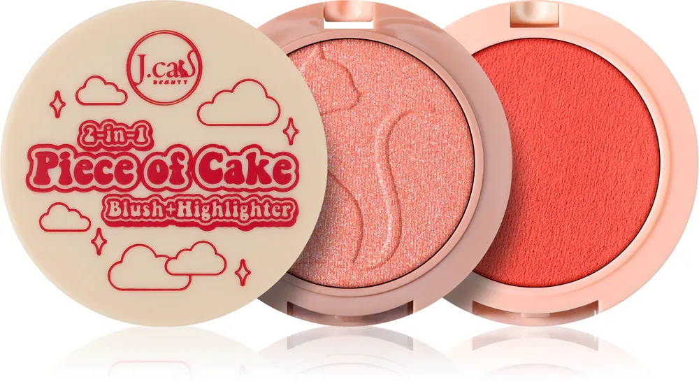 J.Cat Beauty 2 In 1 Piece Of Cake - Румяна с хайлайтером для скул, оттенок 106 See You Tomato
