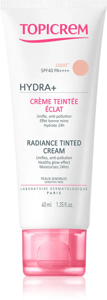 Topicrem UH FACE HYDRA+ Radiance Tinted Cream - Тонизирующий увлажняющий крем SPF 40 оттенок Light, 40 ml