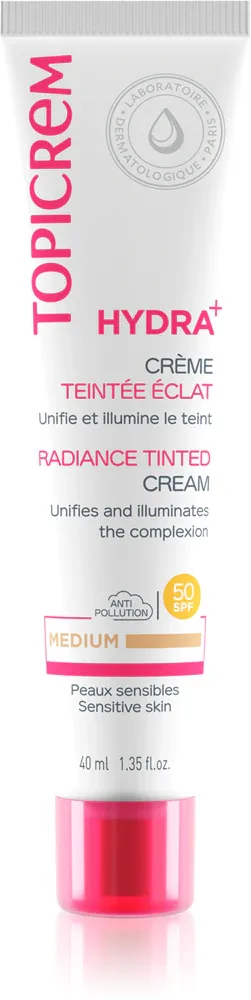 Topicrem UH FACE HYDRA+ Radiance Tinted Cream - Тонизирующий увлажняющий крем SPF 40, 40 мл, оттенок Medium