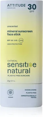 Attitude Sensitive Natural Face Stick - Минеральный крем для загара в стике dla cery wrażliwej, 20 г
