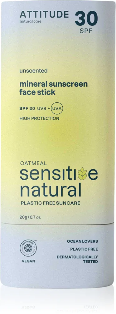 Attitude Sensitive Natural Face Stick - Минеральный крем для загара в стике dla cery wrażliwej, 20 g