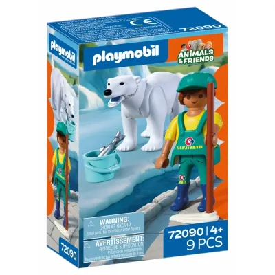 Playmobil Animals 72090 & Friends Белый медведь и смотритель 9 деталей