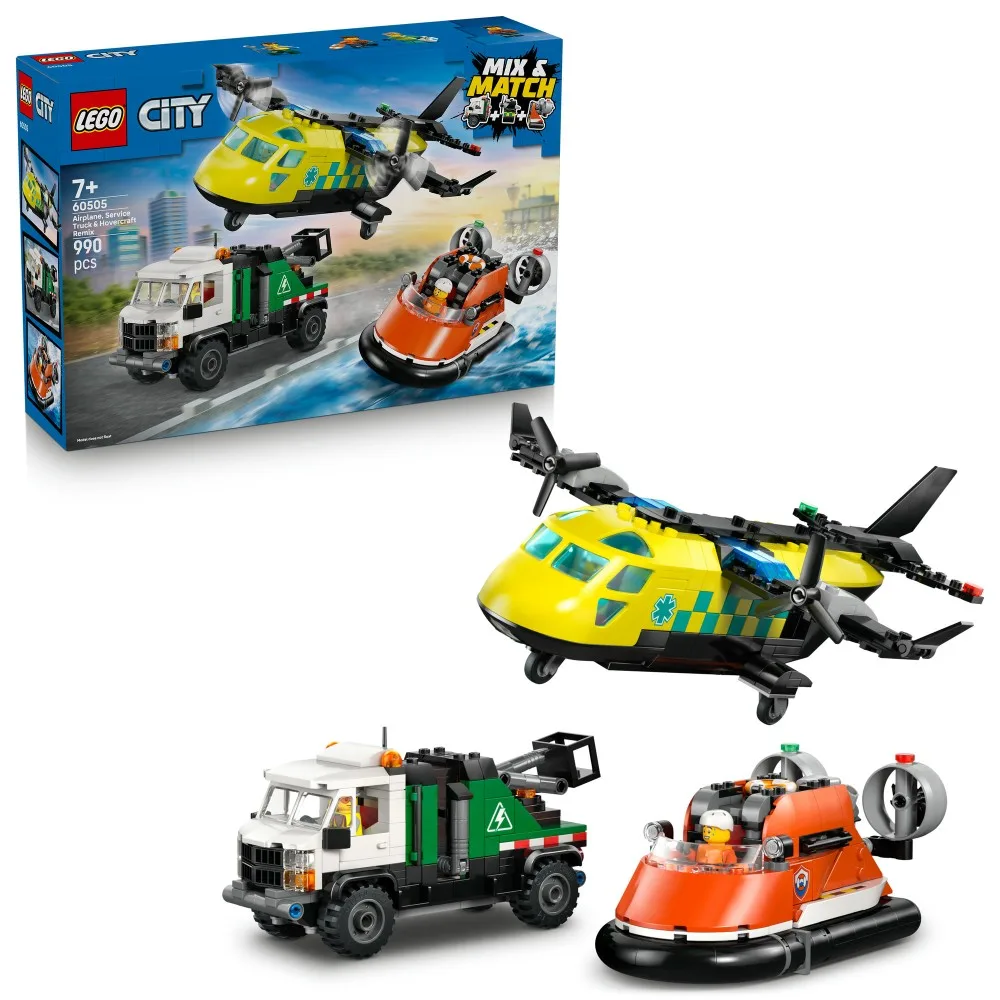 Конструктор LEGO City 60505 Набор с самолётом, сервисным грузовиком и судном на воздушной подушке