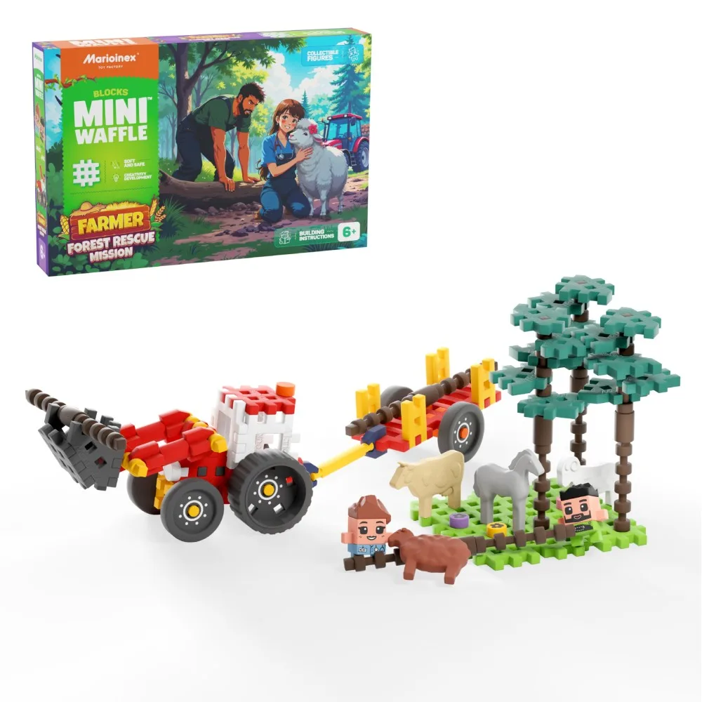 Конструктор Marioinex Mini Waffle FARMER 907573 Лесная спасательная операция 100 деталей арт. 907573 / Конструктор Мариоинекс