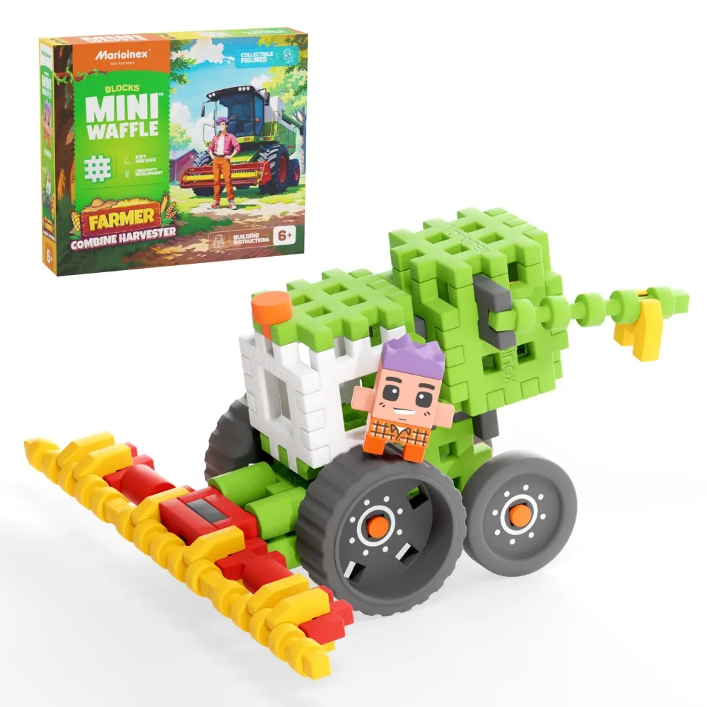 Конструктор Marioinex Mini Waffle FARMER 907528 Комбайн 60 деталей арт. 907528 / Конструктор Мариоинекс