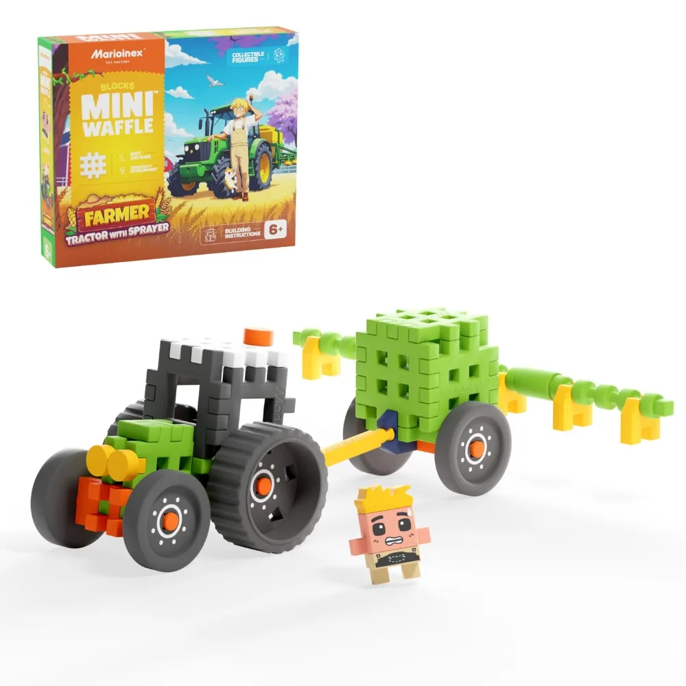 Конструктор Marioinex Mini Waffle FARMER 907498 Трактор с опрыскивателем 50 деталей арт. 907498 / Конструктор Мариоинекс