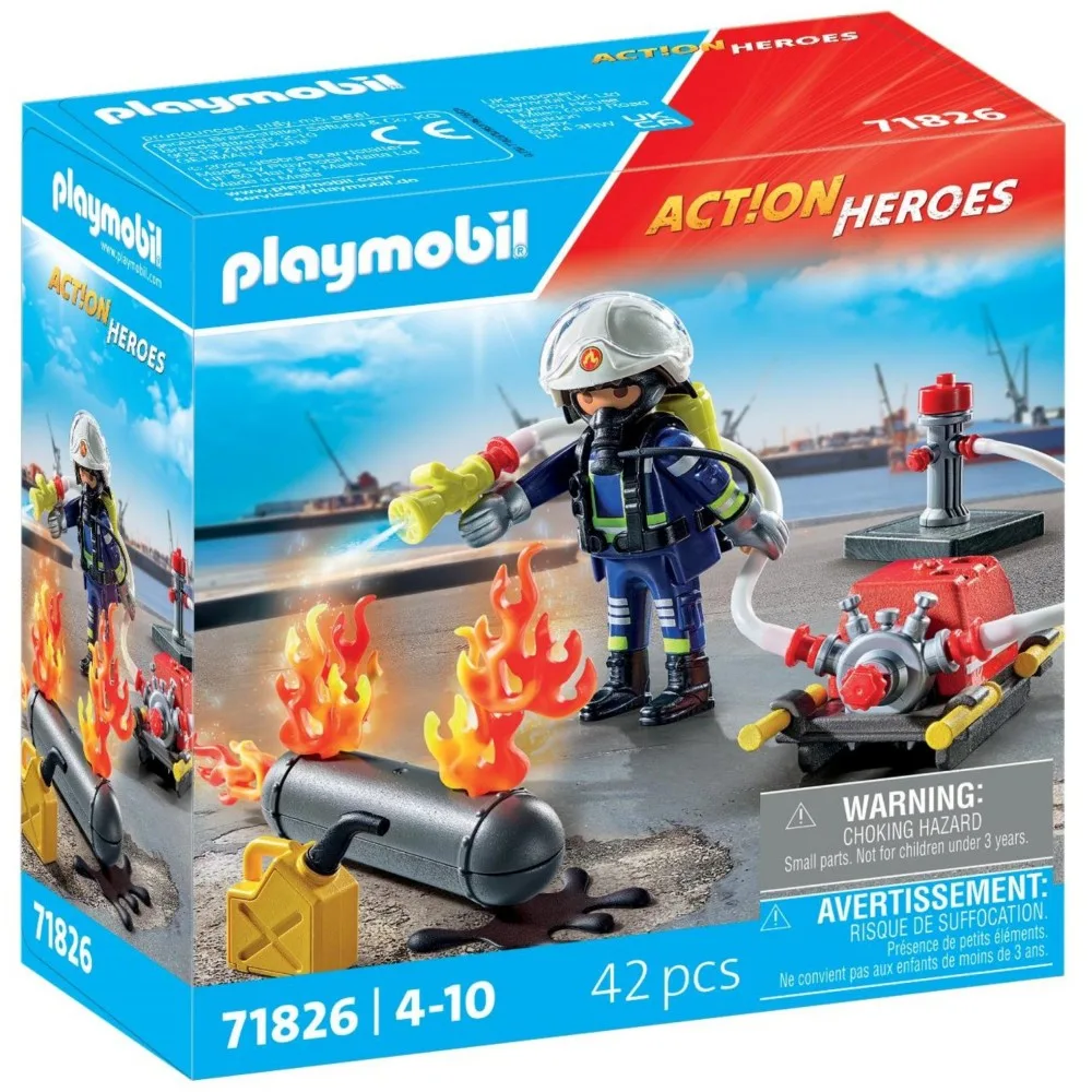 Игровой набор Playmobil 71826 Пожарный с водяным насосом 71826 42 детали