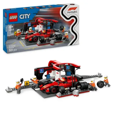 Конструктор LEGO City 60443 Пит-стоп Ф1 и механики с болидом Ferrari
