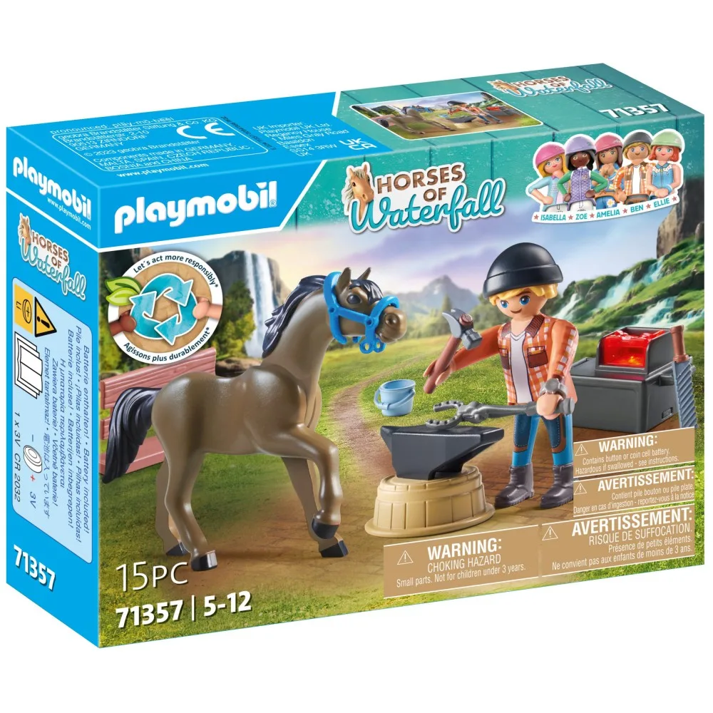 Playmobil Horses 71357 of Waterfall Кузнец Бен и конь Ахиллес 15 деталей
