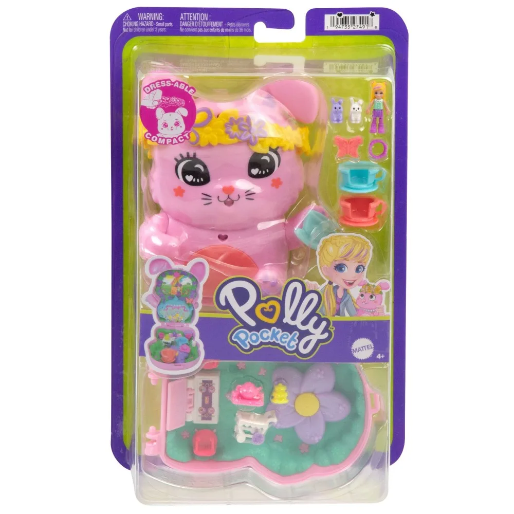 Mattel JFG56 JCR40 — Компактный игровой набор Polly Pocket Кроличье чаепитие с куколкой и аксессуарами JCR40